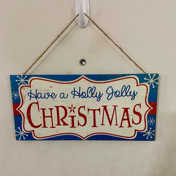 NWT Festive Holly Jolly Christmas Wall Sign - Red and Blue - Picture 3 of 3